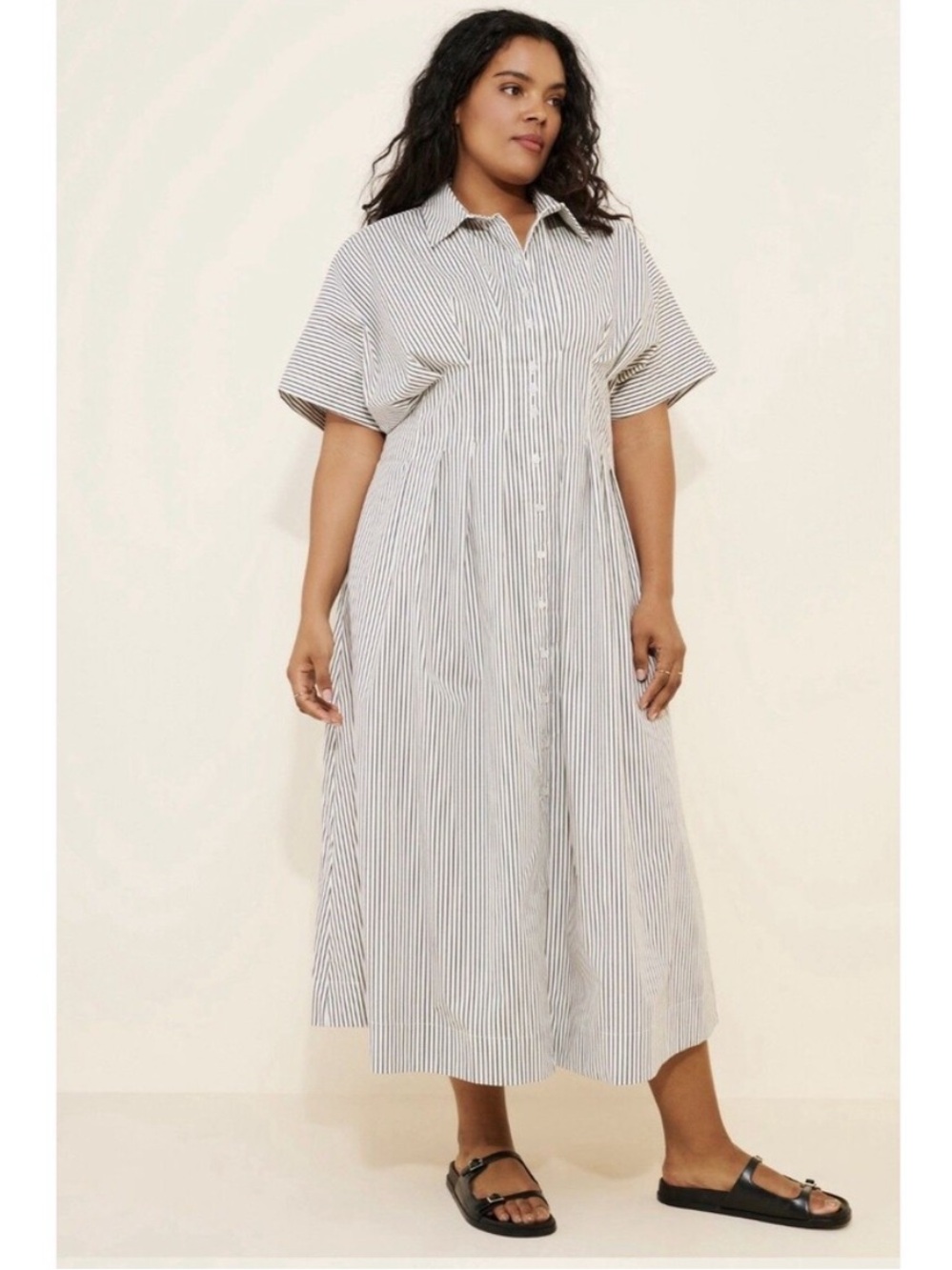 Anthropologie Exquise Tobie Black & White Striped Midi Shirtdress